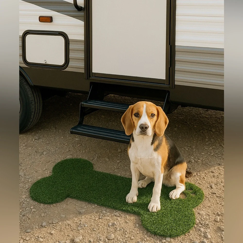 Bone-Shaped Green Door Mat/Pet Mat with Paw Accent